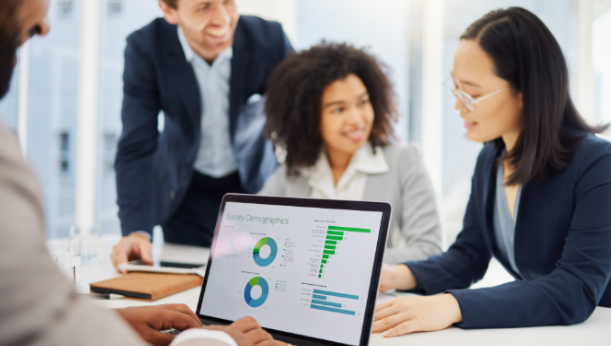Marketing team analyzing AI-driven search data and SEO performance metrics