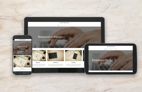 Responsive website displayed on smartphone, tablet, and laptop screens to show mobile-friendly design