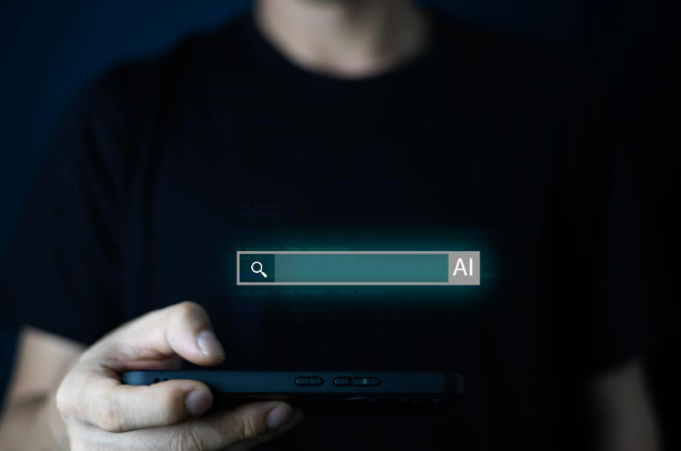 AI-powered search interface on mobile device showing conversational search
